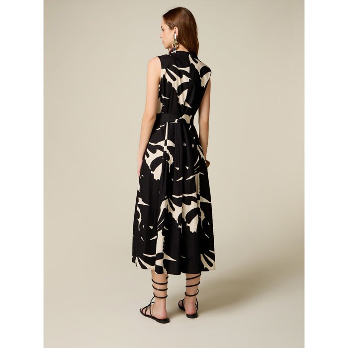 Oltre - Vestido flare en popelina estampada - Negro