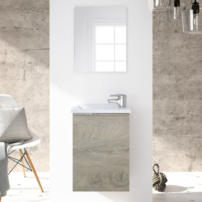 Mueble de baño Compact 40 con espejo y lavabo Roble Alaska