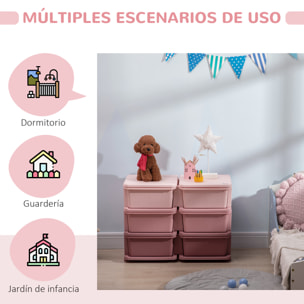 Torre de Almacenamiento Infantil con 6 Cajones, Organizador de Juguetes para Niños de +3 Años, con Bordes Redondeados y Asas, para Guardería, Sala de Juegos, Dormitorio, 75x37x56,5 cm, Rosa