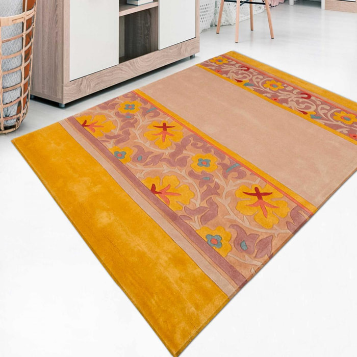 Tapis salon et chambre fait main en acrylique motif floral JUVO