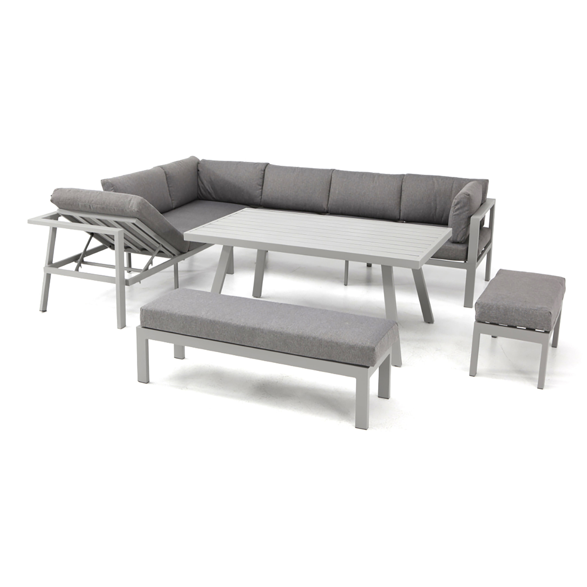 ANTALYA - Ensemble repas de jardin 9 places en aluminium gris