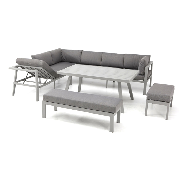 ANTALYA - Ensemble repas de jardin 9 places en aluminium gris