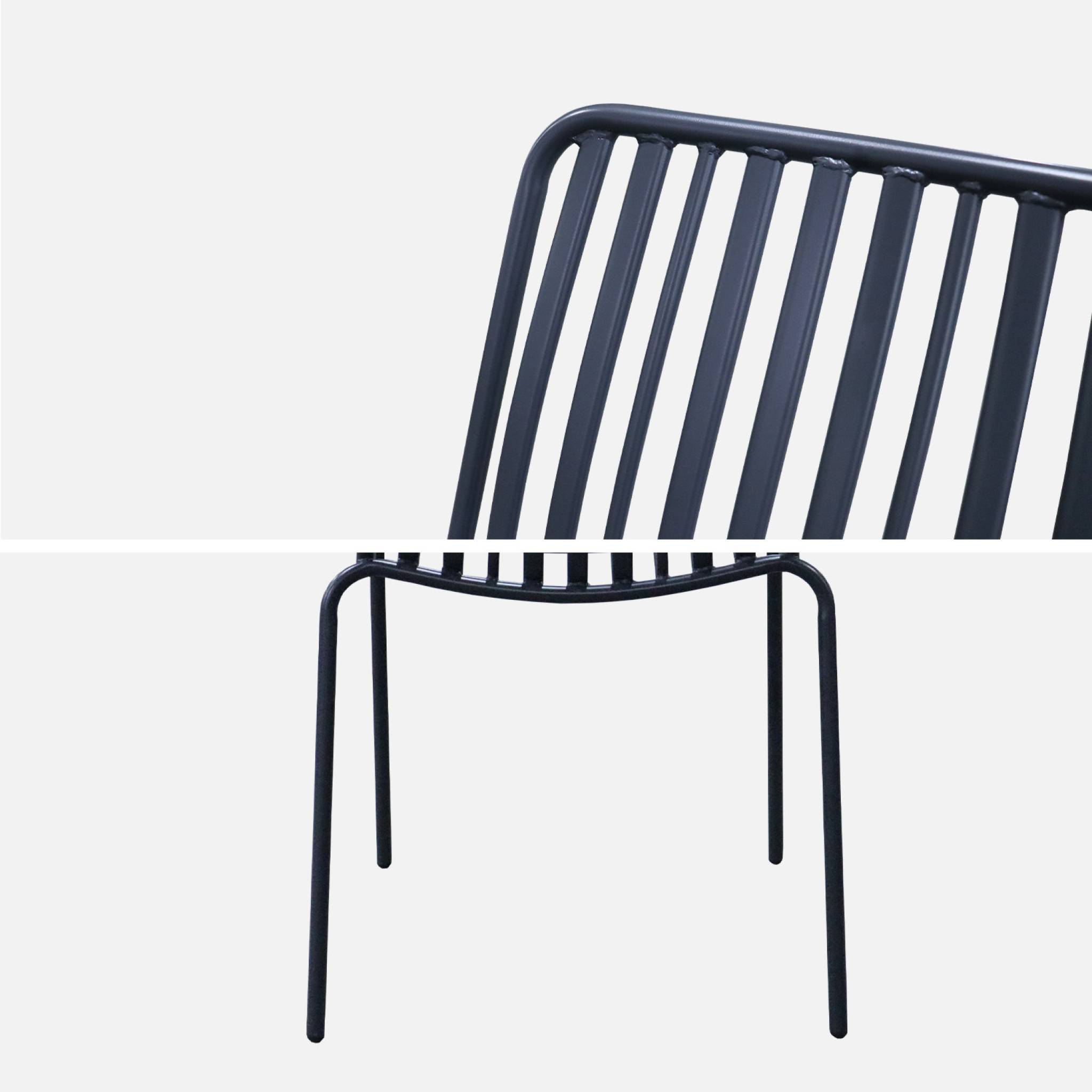 Lot de 2 fauteuils de jardin FLORIDA anthracite empilable en acier. L 59 x P 53.5 x H 78 cm