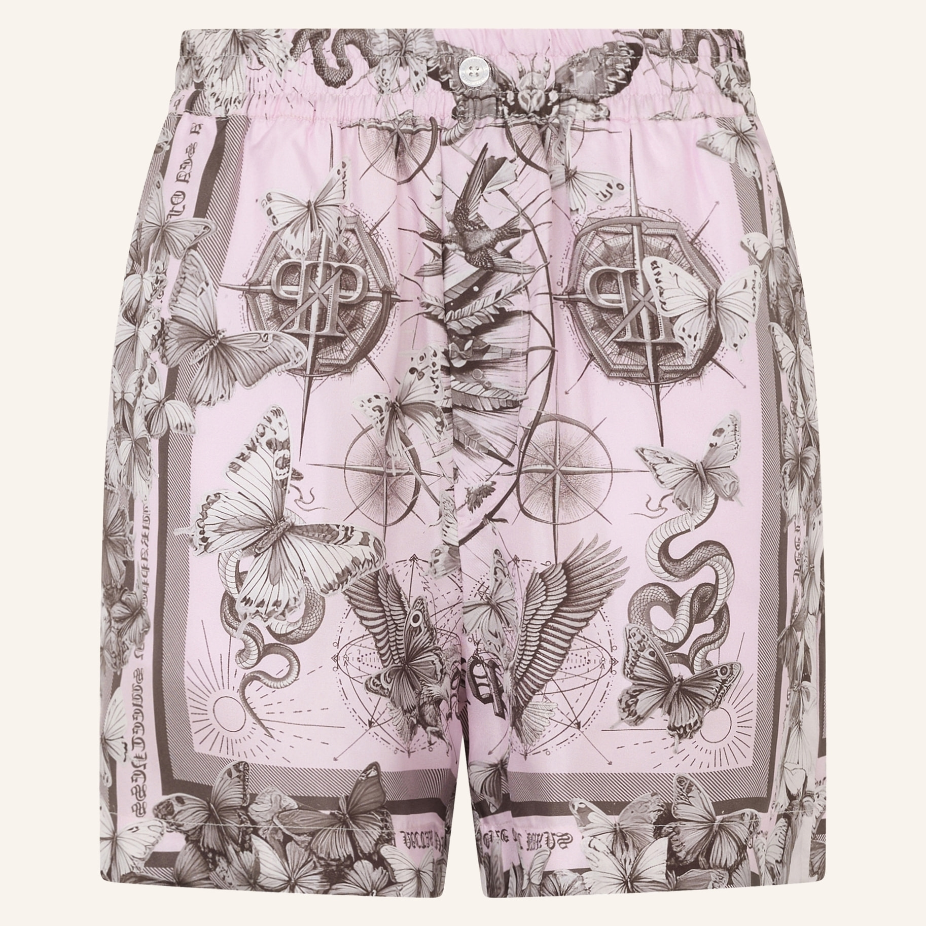PHILIPP PLEIN Silk Shorts Butterfly Tattoo