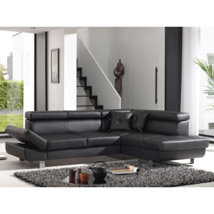 Lisbona - Canapé d'angle convertible - en PU - avec têtières réglables - Droit - Noir