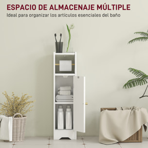 Armario de Baño Estrecho Mueble Auxiliar de Baño 21x20x79 cm con Estante Ajustable Portarrollos de Papel Extraíble y Puerta con Panel Arqueado para Espacios Pequeños Blanco