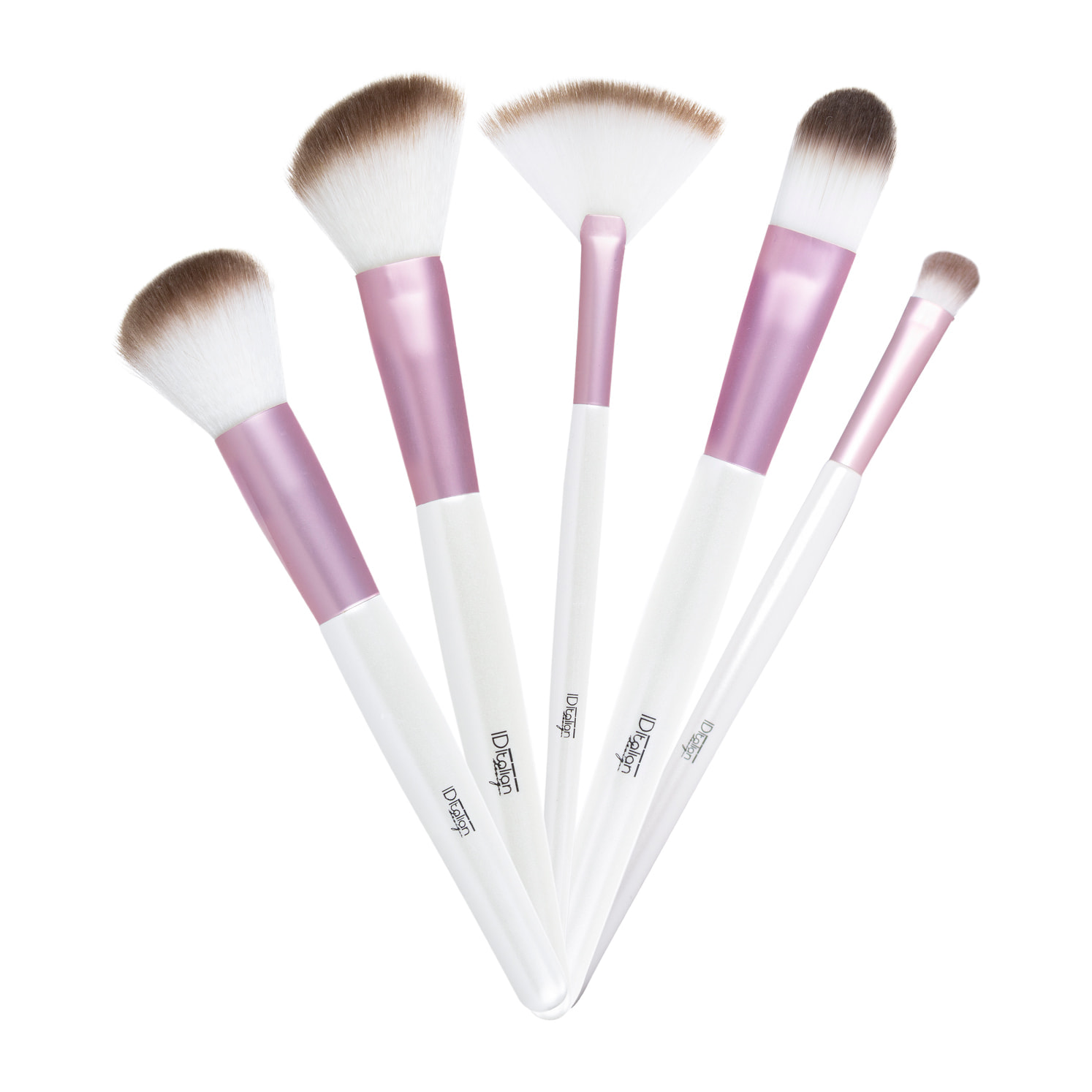 Lot de pinceaux en poils synthétiques - Blanc et rose - 5 unités