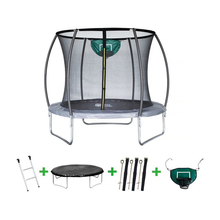 Trampoline avec filet intérieur "jumper" - Ø 4,25 m - Gris