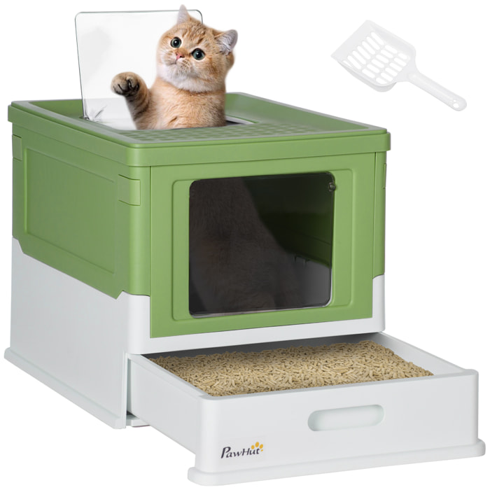 Arenero Cubierto para Gatos Bandeja Higiénica Desmontable con Entrada Frontal y Salida Superior con Pala Incluida para Gatos de hasta 5kg 47,5x35,5x36,7 cm Verde Aguacate y Blanco