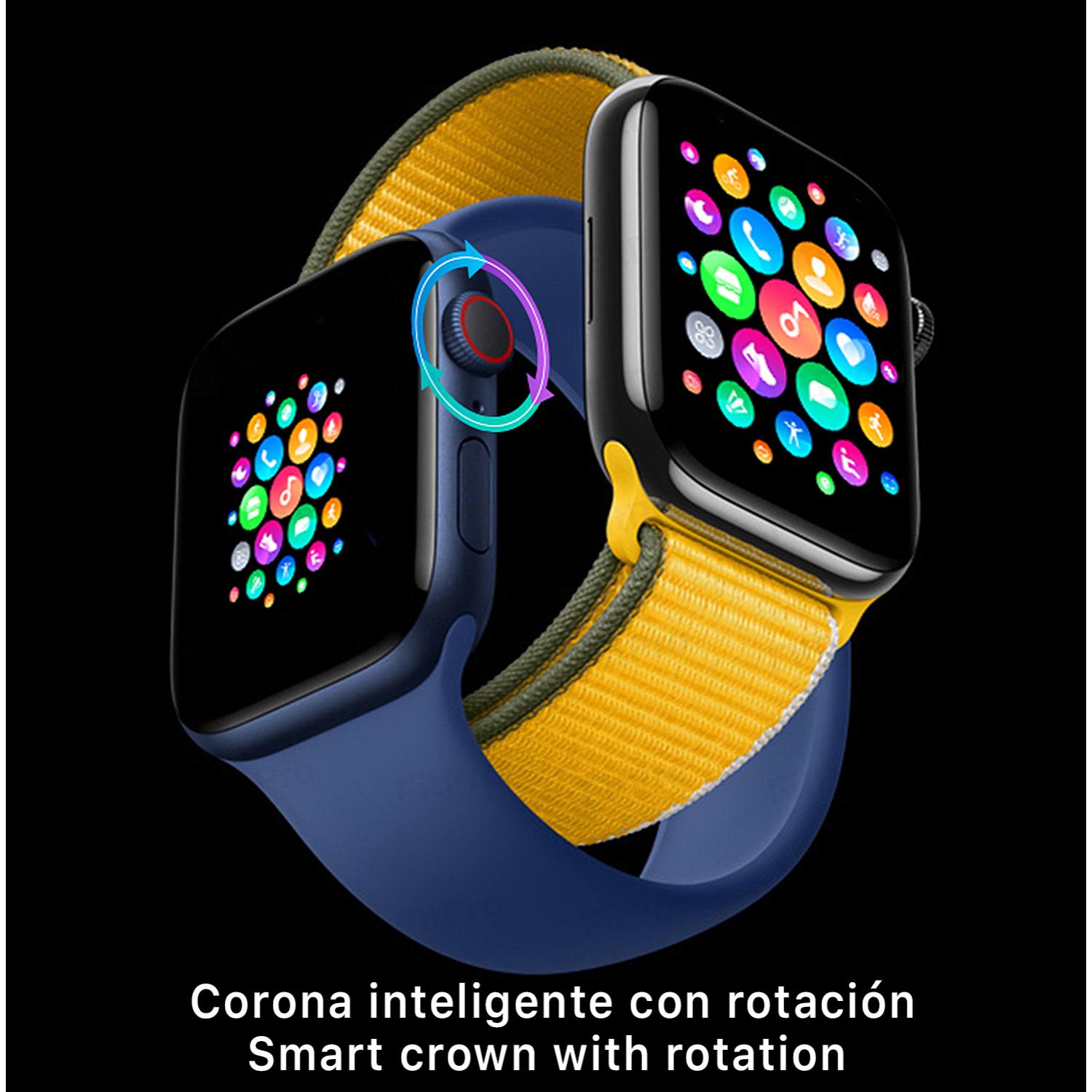 Smartwatch T900 Pro 7 con corona multifunción, monitor cardiaco y de tensión. Varios modos deportivos, notificaciones de apps.