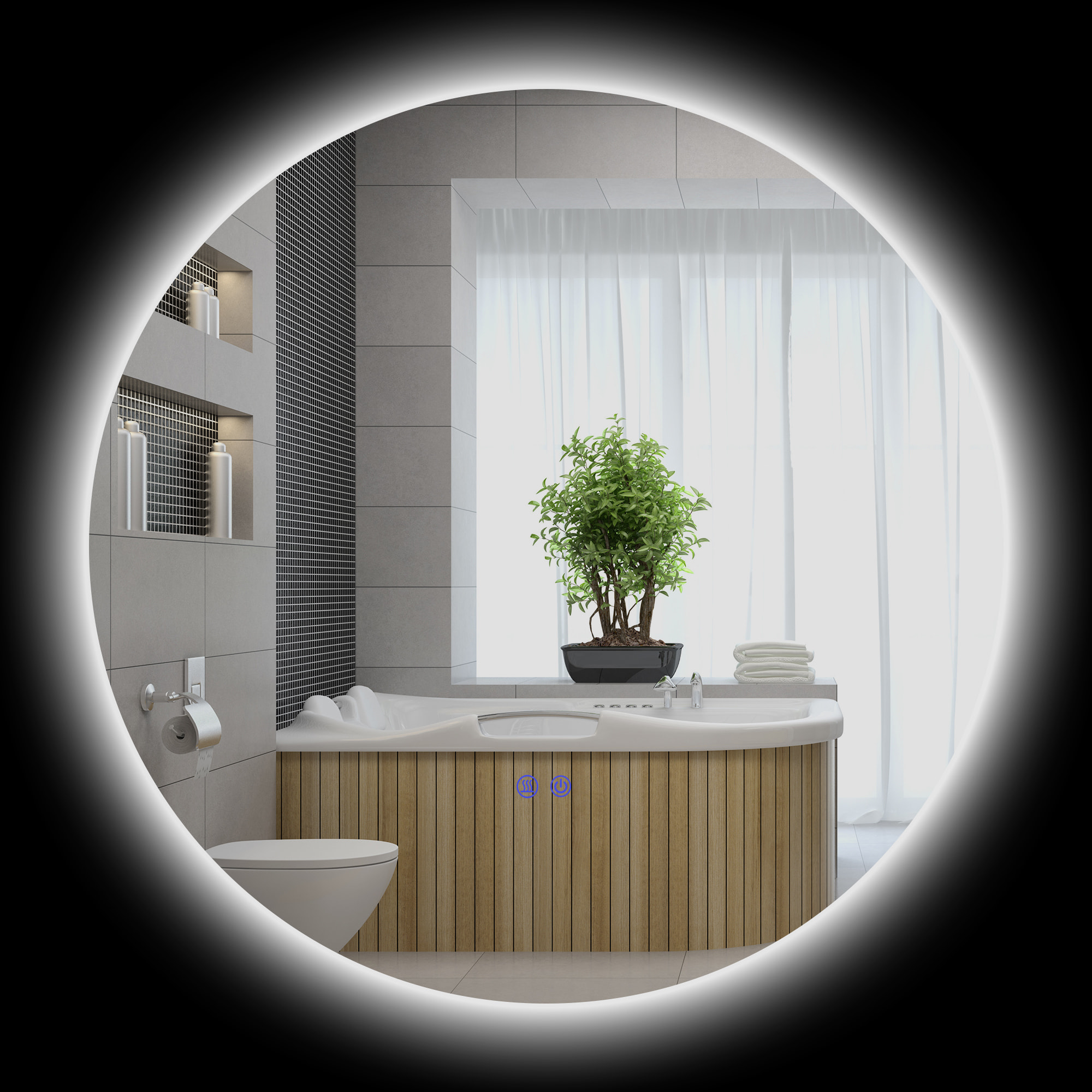 Miroir rond lumineux LED de salle de bain 70 cm avec éclairage interrupteur tactile système antibuée miroir mural LED à luminosité réglable 35 W gris