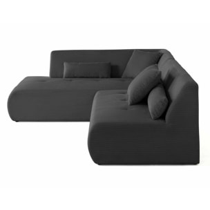 Onyx - canapé modulable d'angle gauche - 5 places - en velours côtelé - Gris foncé