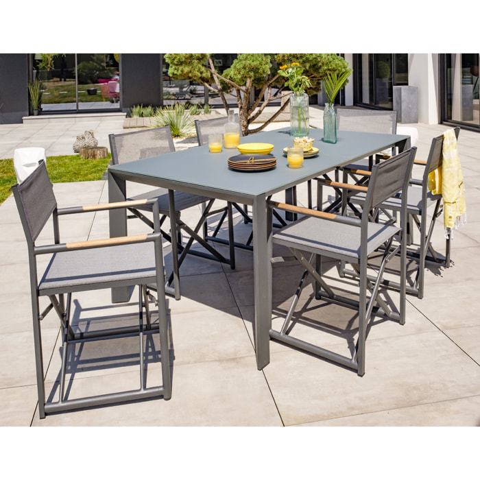 HONFLEUR - Ensemble repas de jardin 6 places en aluminium gris anthracite