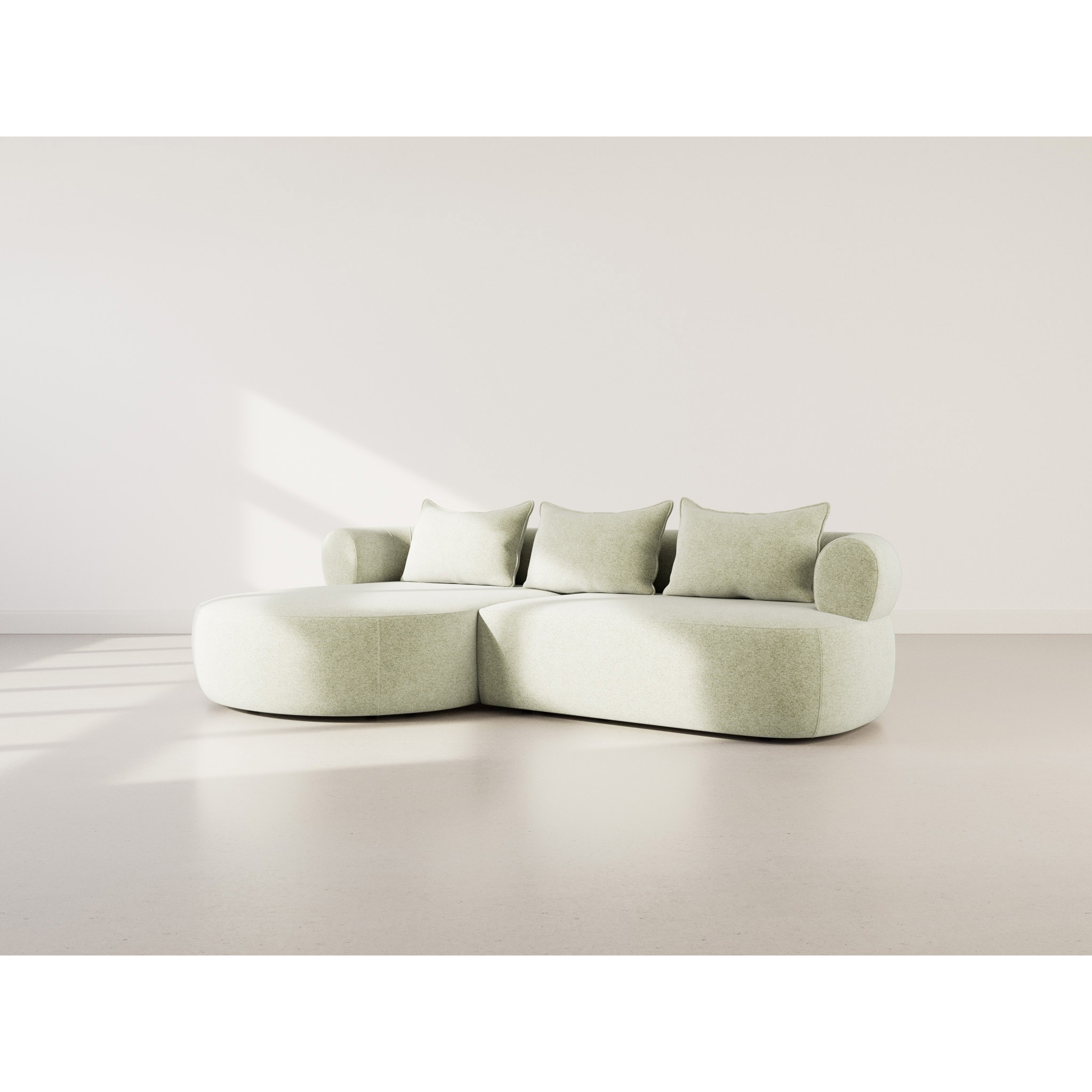 Angela - canapé d'angle gauche 4 places en velours texturé - Vert sauge