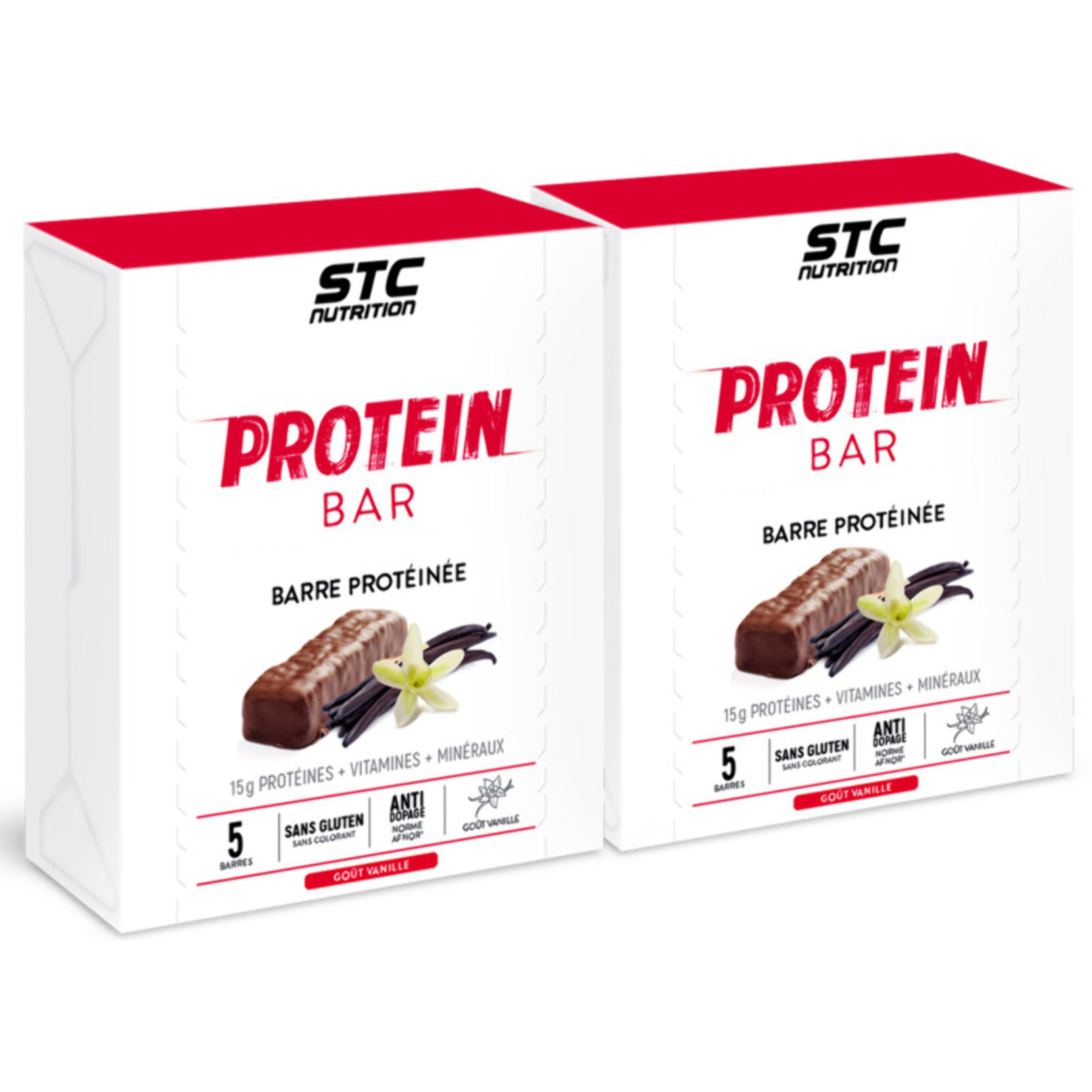STC Nutrition - Protein Bar Vanille - 15 g de Protéines par Barre + Vitamines & Minéraux - En-Cas Protéiné - Lot de 2 Étuis de 5 Barres x 45 g