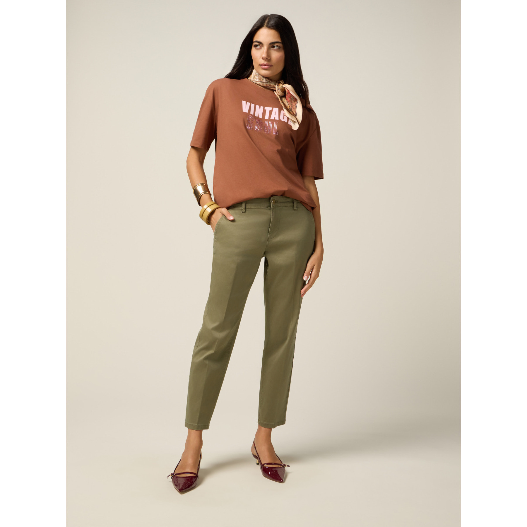 Oltre - Pantaloni chinos in cotone-lyocell - Verde militare