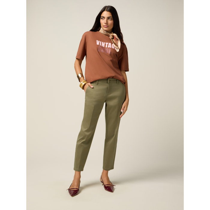Oltre - Pantaloni chinos in cotone-lyocell - Verde militare