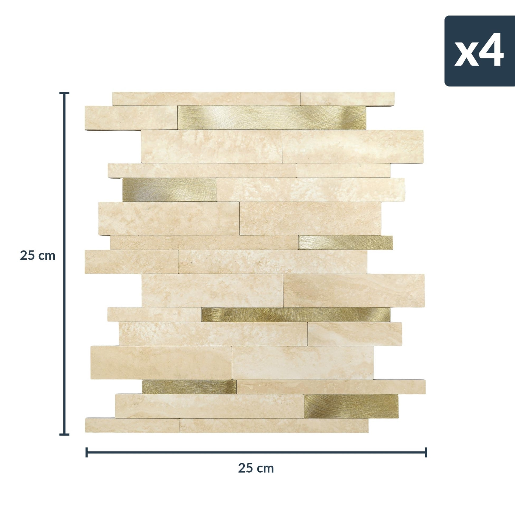 Crédence adhésive murale 3D motif lamelles 4 pièces - Doré