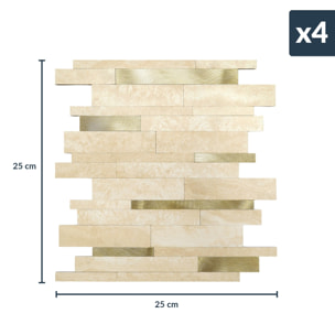 Crédence adhésive murale 3D motif lamelles 4 pièces - Doré