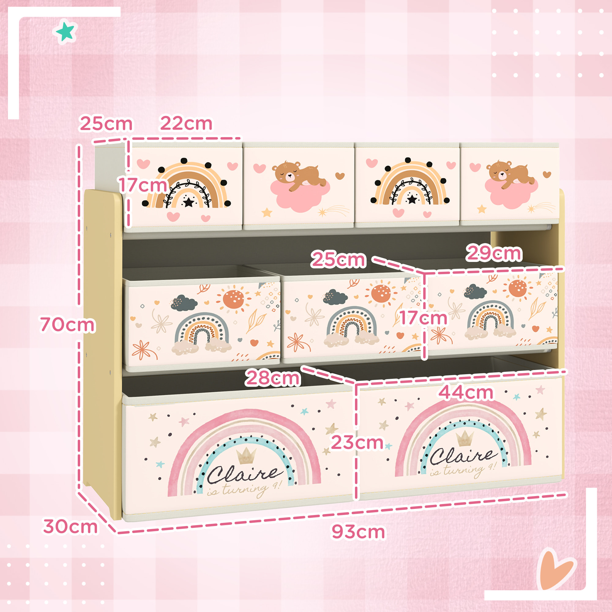 Estantería para Juguetes para Niños Organizador de Juguetes con 9 Cestas de Tela no Tejida para Guardería Sala de Juegos 93x30x70 cm Amarillo