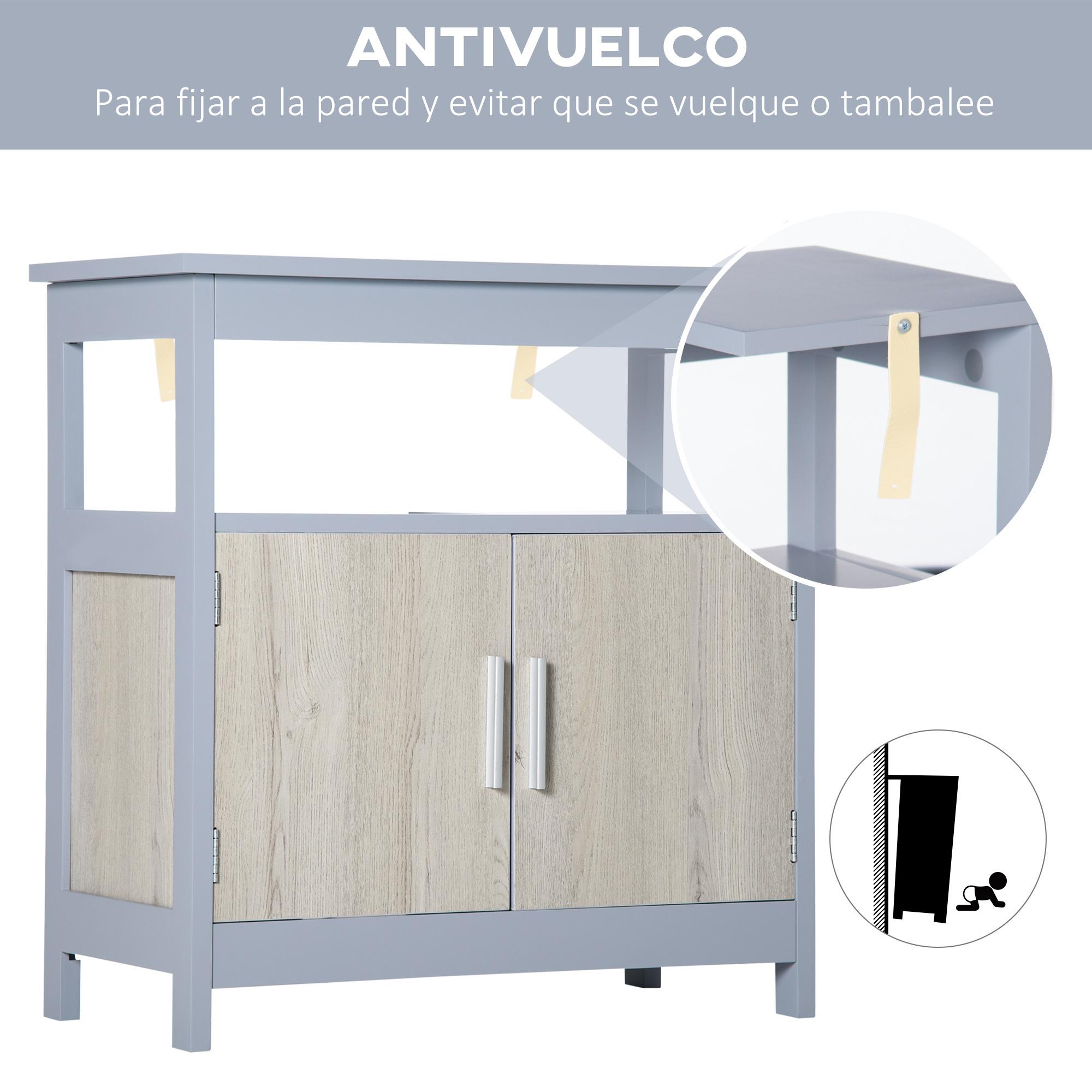 Mueble para Debajo del Lavabo Armario de Suelo de Baño con 2 Puertas y Estante de Almacenaje Carga 15 kg Estilo Moderno Antivuelco 60x30x62 cm Gris