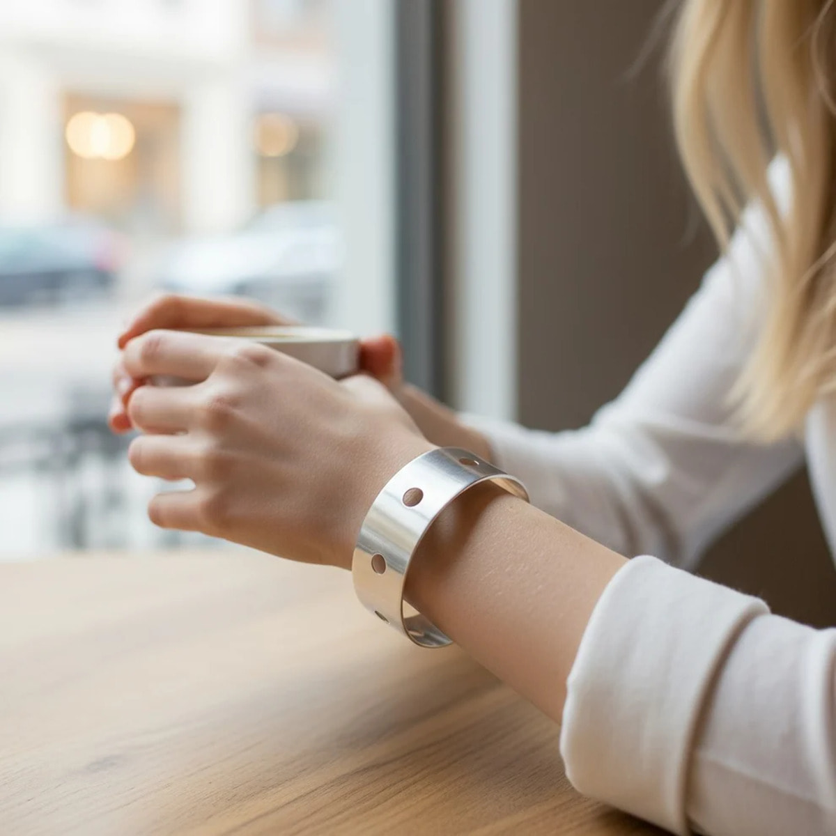 Brazalete pulsera ancha latón Camino plata chapado 10µ