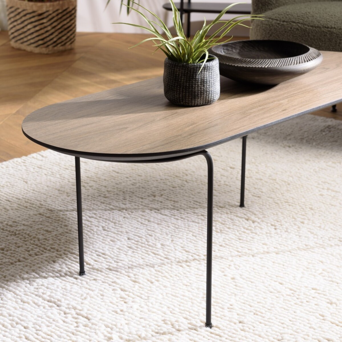 JULIA - Table basse rect. angles arrondis 100x40cm mocha pieds métal