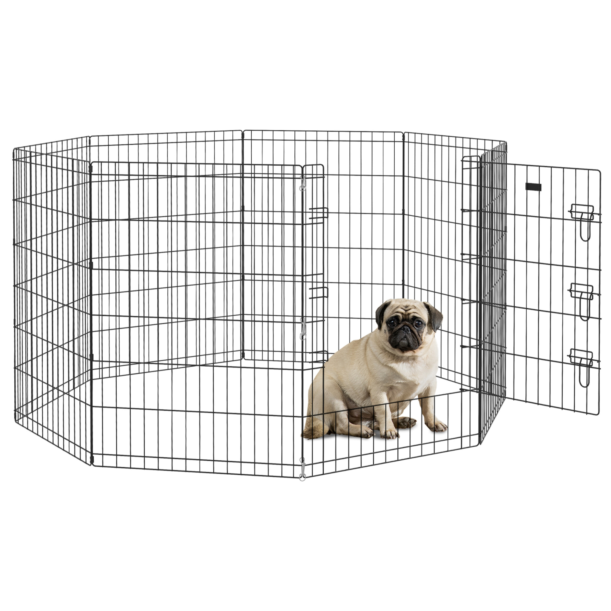 Parc enclos modulable chien - porte verrouillable, 8 panneaux 61 x 91 cm - métal noir