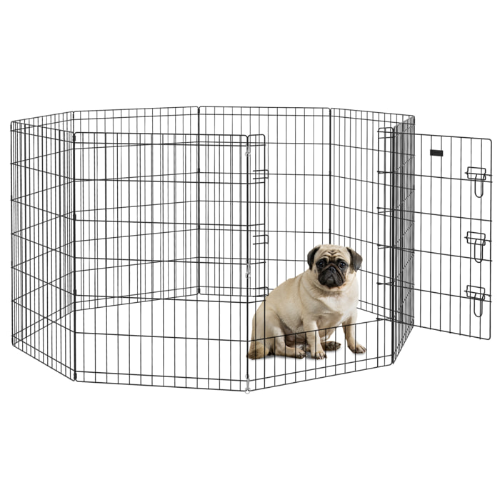 Parc enclos modulable chien - porte verrouillable, 8 panneaux 61 x 91 cm - métal noir