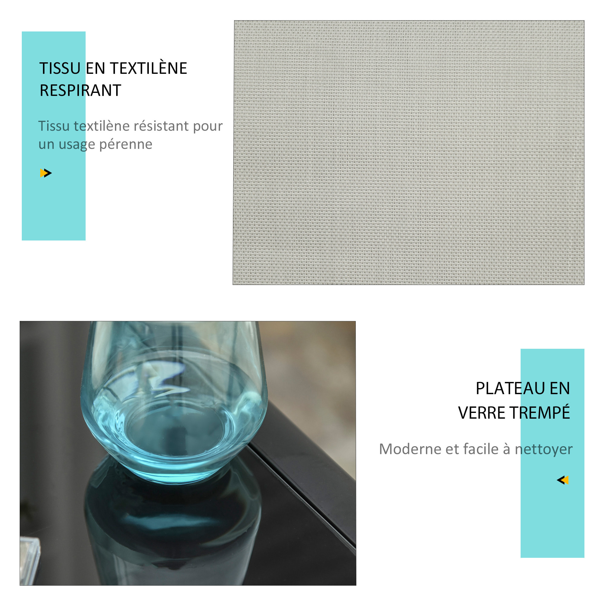 Lot de 2 bains de soleil – Design contemporain – Table incluse