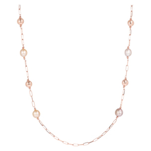 Collana Lunga con Bead Lucide e Perle Rosa d'Acqua Dolce Ø 9 mm
