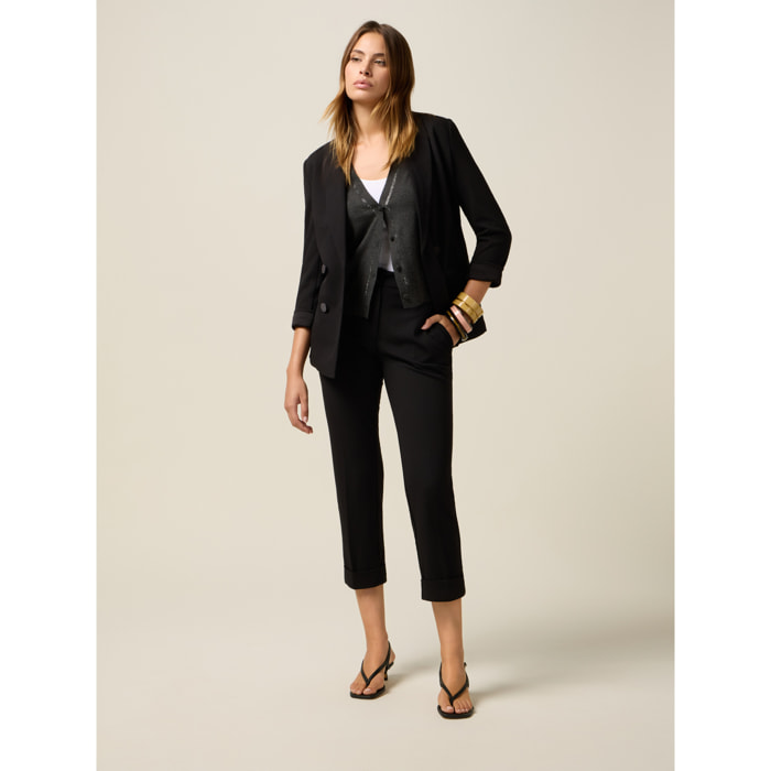 Oltre - Pantaloni cropped in tessuto crêpe - Nero