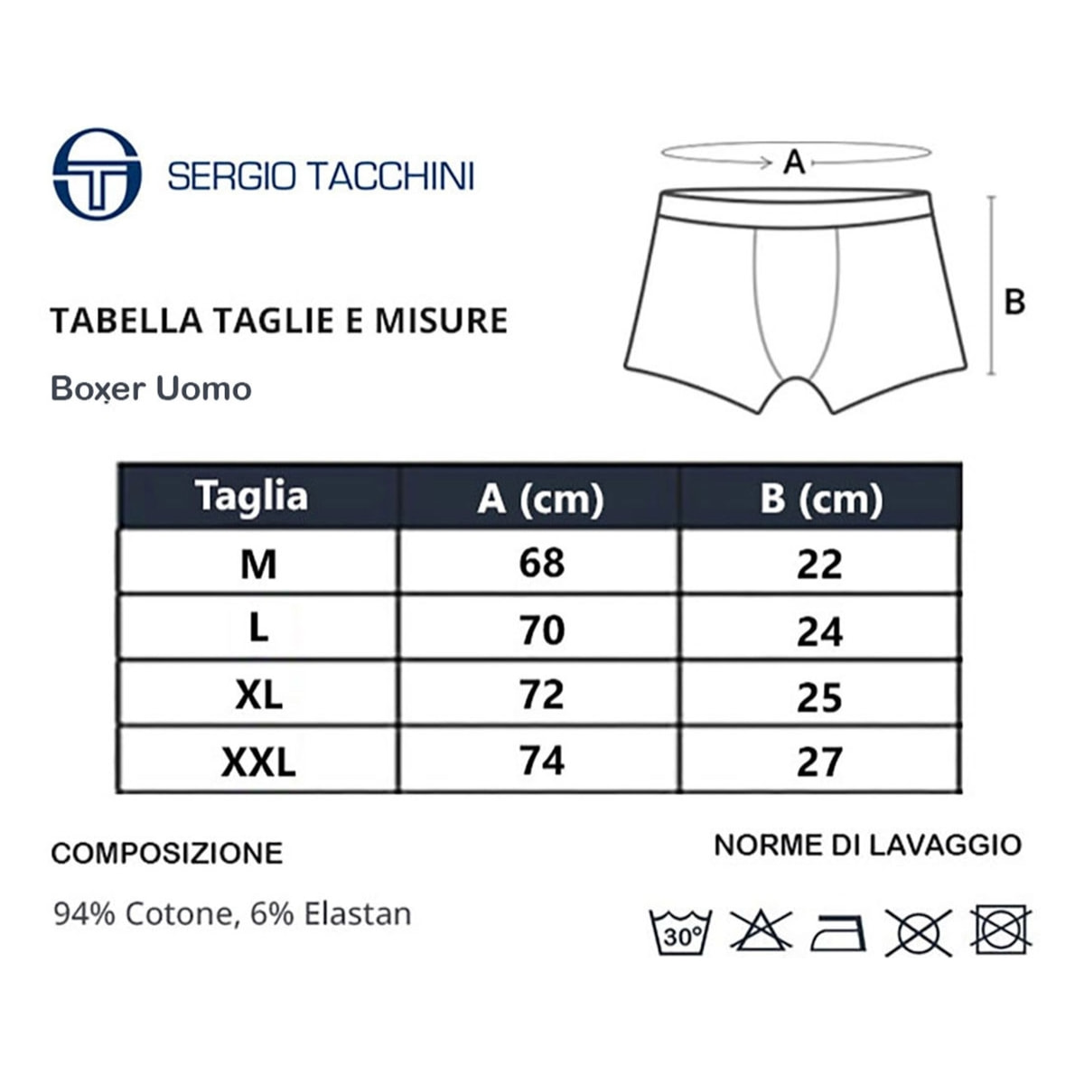 6 Boxer Uomo in Cotone Elasticizzato Sergio Tacchini,