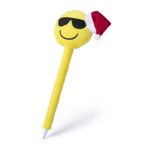 DAM Bolígrafo de peluche de diseño emoji navideño con gafas de sol. 7x3x17 Cm. Color: Amarillo