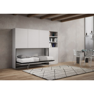 Armoire lit escamotable horizontal 1 couchage 85 Kando avec matelas composition F Frêne Blanc