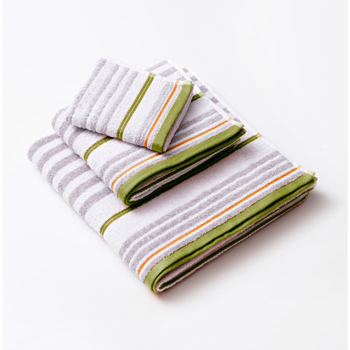 Set 3pc toalla de baño , 450gsm, 100% algodón, blanco con rayas Benetton