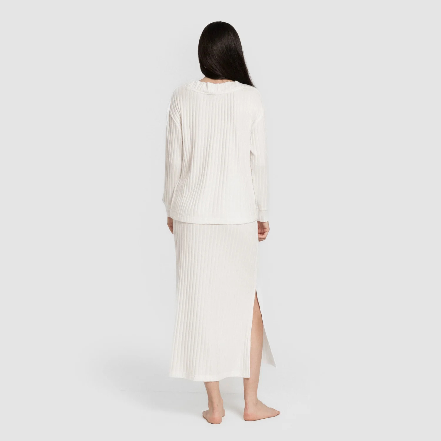 Falda midi polyamide canalé mujer