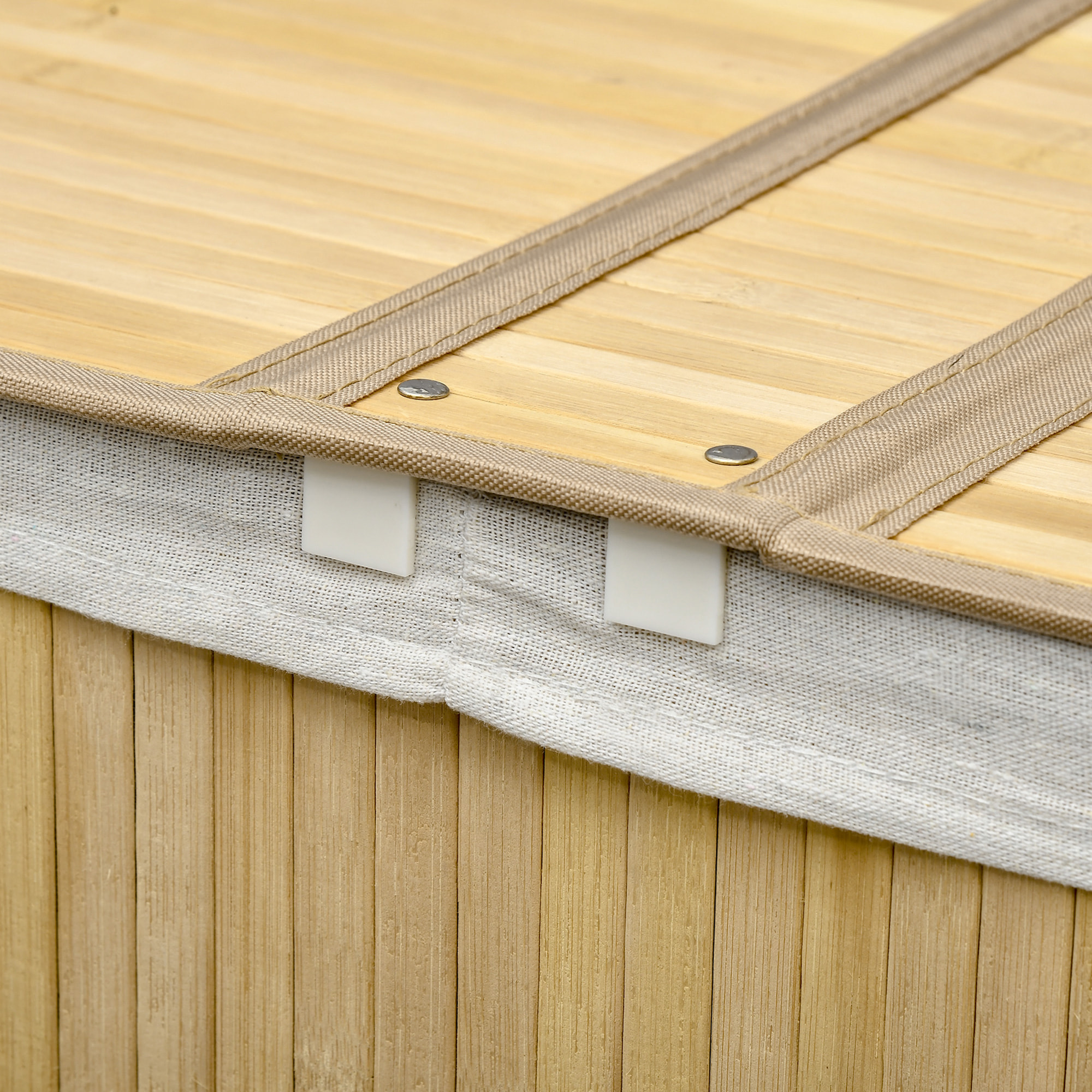 Cesto de Ropa Sucia con Tapa, 100L, Cesta Ropa Sucia de Bambú con 2 Compartimentos, Bolsa Interior Extraíble y Lavable, Asas, para Lavandería, Dormitorio, 62,5x37x60,5 cm, Natural