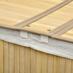 Cesto de Ropa Sucia con Tapa, 100L, Cesta Ropa Sucia de Bambú con 2 Compartimentos, Bolsa Interior Extraíble y Lavable, Asas, para Lavandería, Dormitorio, 62,5x37x60,5 cm, Natural