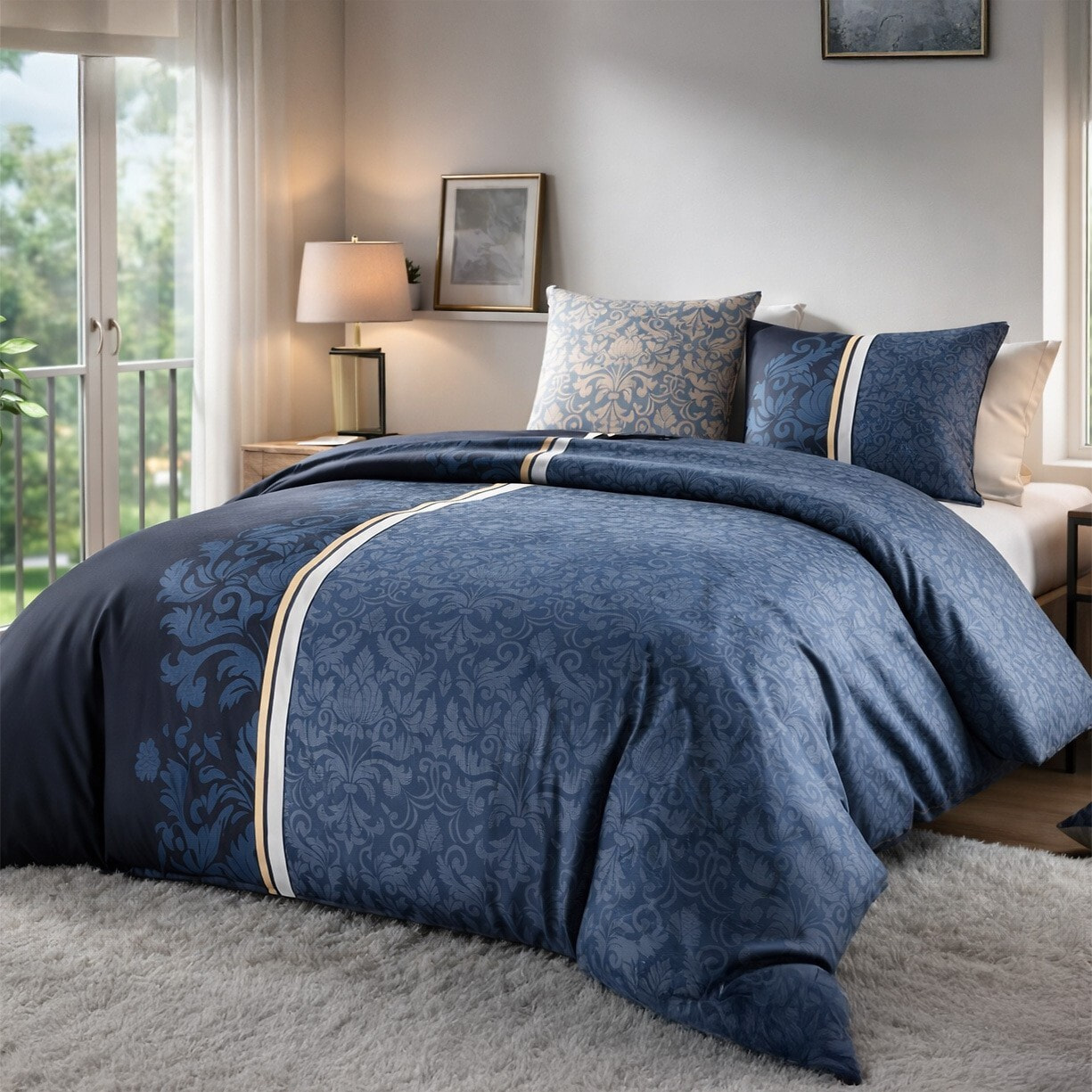 Parure housse de couette 100% coton 57fils + 2 taies Arabesque