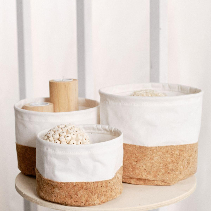 Lot de 3 paniers ronds SIMPLICITY beige