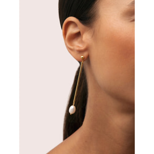 Pendientes Pearl Stick Acero Baño Oro