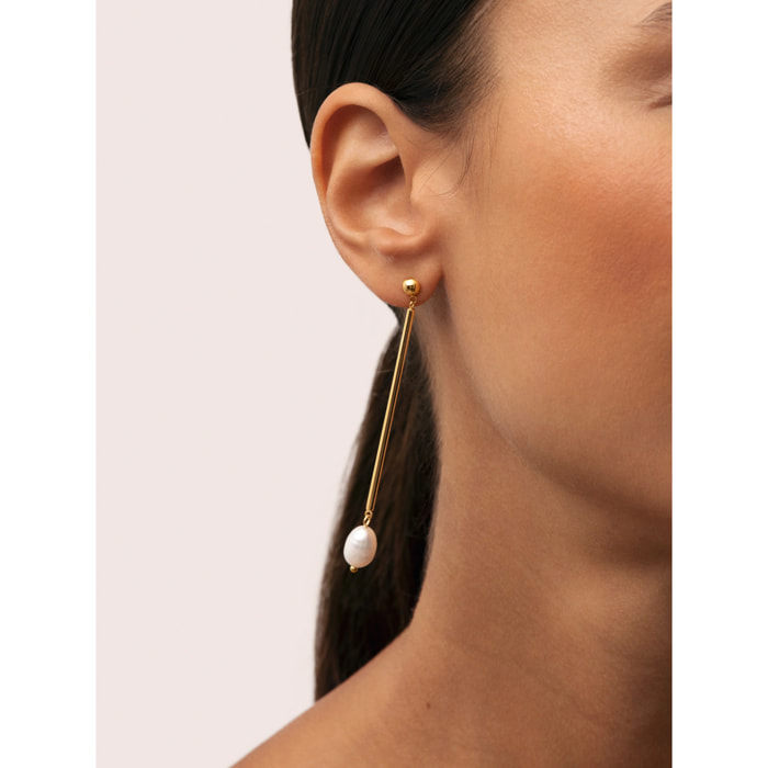 Pendientes Pearl Stick Acero Baño Oro