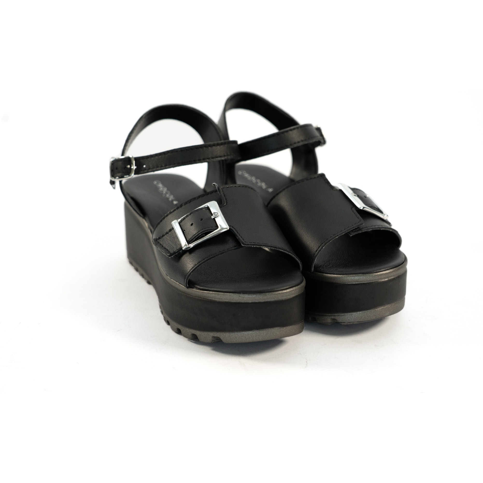 SANDALO FIBBIA VERA PELLE NERO