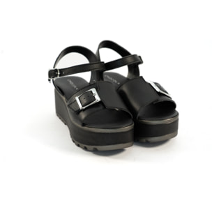 SANDALO FIBBIA VERA PELLE NERO