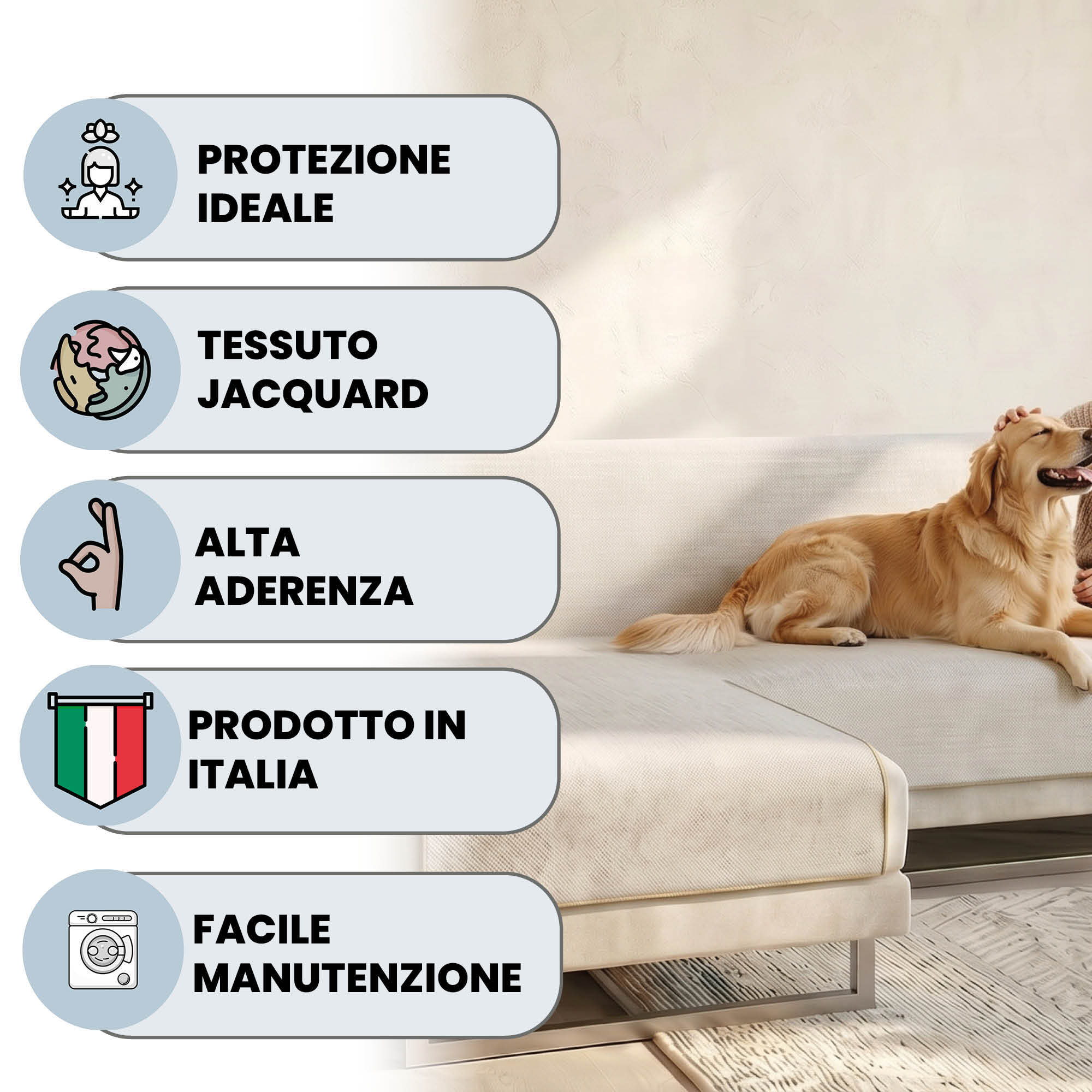 COPRIDIVANO PENISOLA SINISTRA COMFORT, Antiscivolo, Cotone+Microfibra+Fibre Varie, Made in Italy - PANNA