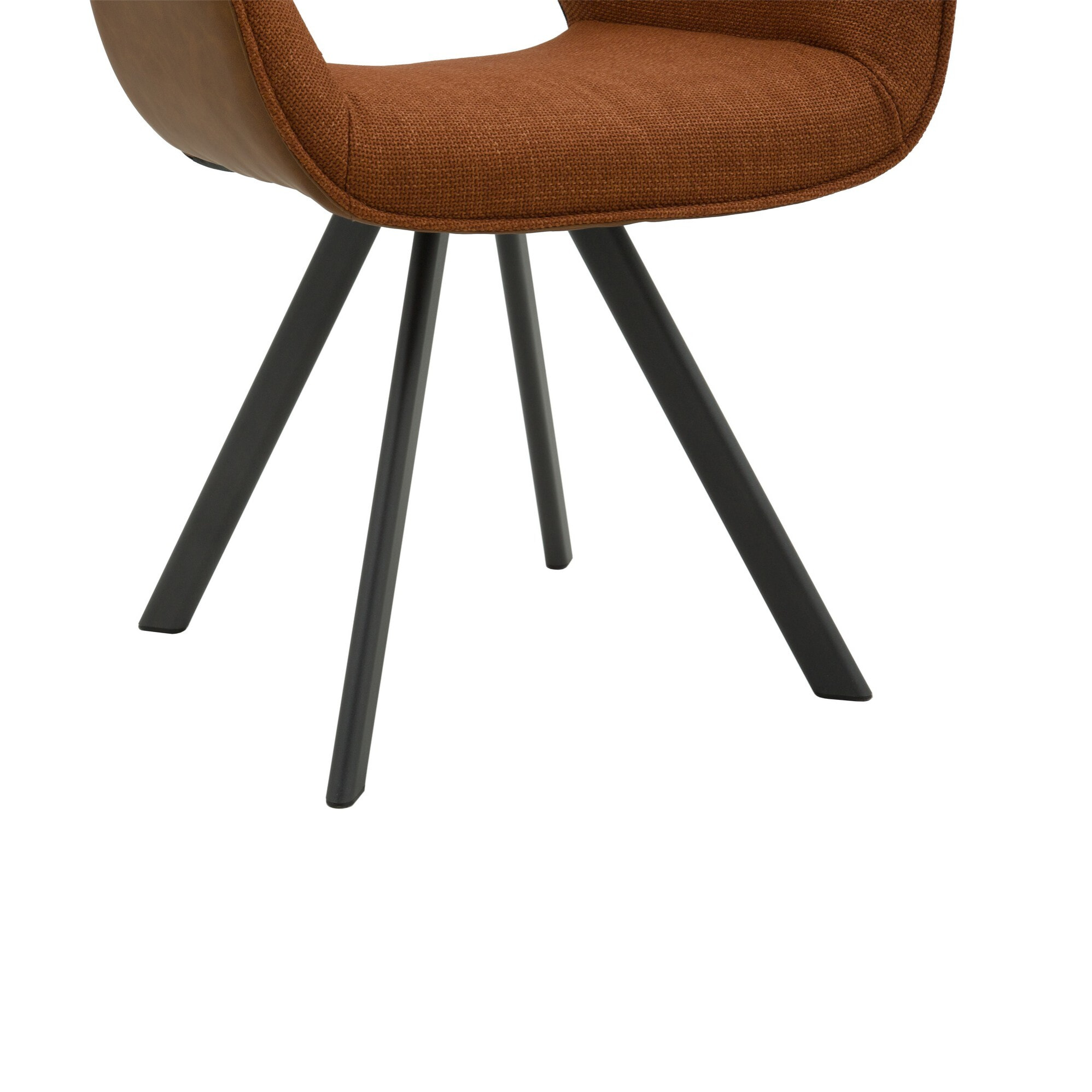 Set di 4 sedie MONTMARTRE in similpelle marrone, tessuto terracotta e gambe in metallo nero, con braccioli