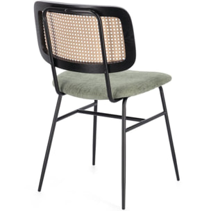 Set di sedie GLENNA in tessuto verde e rattan con gambe nere