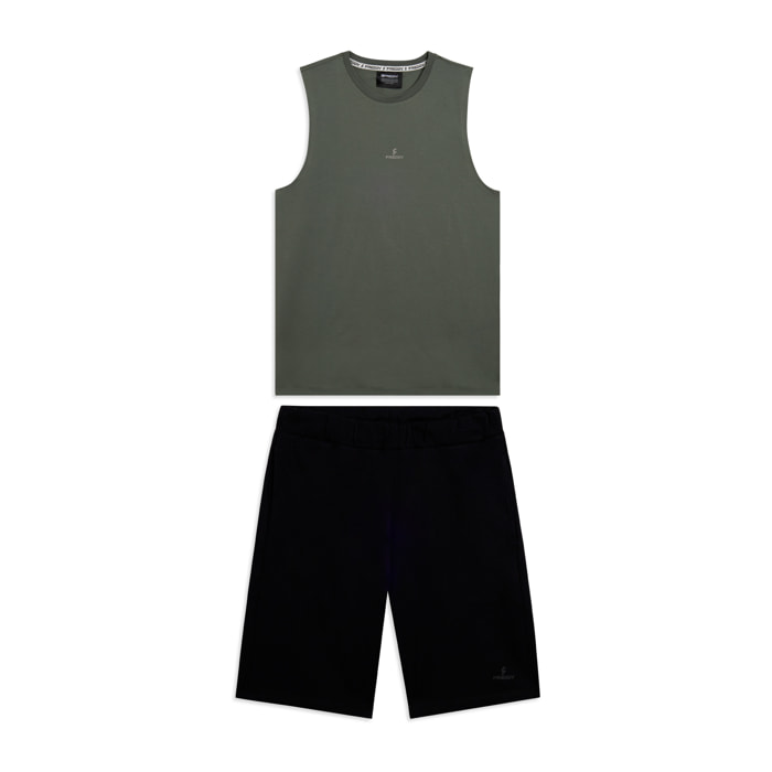 Completo sportivo in cotone con top smanicato e bermuda