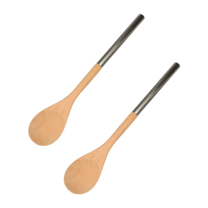 Ensemble de 2 Cuillères en bois manche inox 34 cm Fackelmann Boissellerie